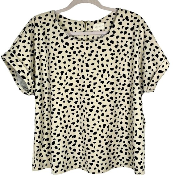 Anthro Melloday Cream & Black Leopard Print Short Cuff Sleeve Boxy Blouse Large - Picture 2 of 13